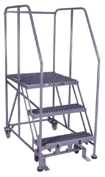 PW Platforms - 3 Step, 60 Inch Overall Height, Grip Strut Tread, Rolling Safety Ladder - 600 Lb. Load Capacity, 30 Inch Platform Height, 26 Inch Base Width x 44 Inch Base Depth - Industrial Tool & Supply