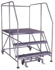 PW Platforms - 3 Step, 60 Inch Overall Height, Grip Strut Tread, Rolling Safety Ladder - 600 Lb. Load Capacity, 30 Inch Platform Height, 40 Inch Base Width x 51 Inch Base Depth - Industrial Tool & Supply