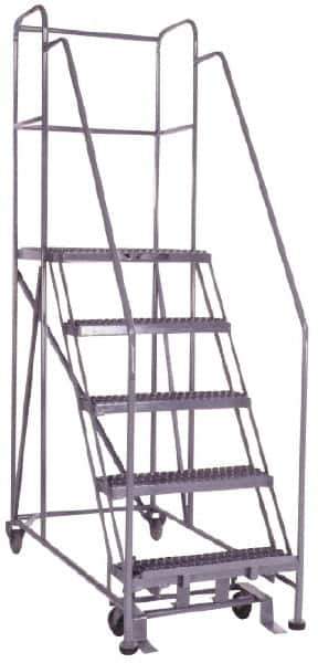 PW Platforms - 5 Step, 86 Inch Overall Height, Grip Strut Tread, Rolling Safety Ladder - 600 Lb. Load Capacity, 50 Inch Platform Height, 26 Inch Base Width x 60 Inch Base Depth - Industrial Tool & Supply