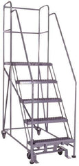 PW Platforms - 5 Step, 86 Inch Overall Height, Grip Strut Tread, Rolling Safety Ladder - 600 Lb. Load Capacity, 50 Inch Platform Height, 26 Inch Base Width x 60 Inch Base Depth - Industrial Tool & Supply
