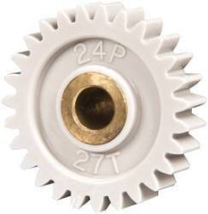Made in USA - 24 Pitch, 1-1/8" Pitch Diam, 1.208" OD, 27 Tooth Spur Gear - 1/4" Face Width, 1/4" Bore Diam, 5/8" Hub Diam, 20° Pressure Angle, Acetal - Industrial Tool & Supply