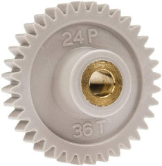 Made in USA - 24 Pitch, 1-1/2" Pitch Diam, 1.583" OD, 36 Tooth Spur Gear - 1/4" Face Width, 1/4" Bore Diam, 5/8" Hub Diam, 20° Pressure Angle, Acetal - Industrial Tool & Supply