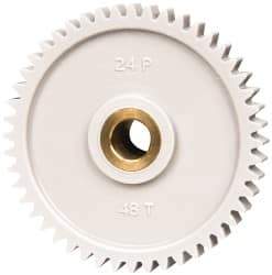 Made in USA - 24 Pitch, 2" Pitch Diam, 2.083" OD, 48 Tooth Spur Gear - 1/4" Face Width, 5/16" Bore Diam, 43/64" Hub Diam, 20° Pressure Angle, Acetal - Industrial Tool & Supply