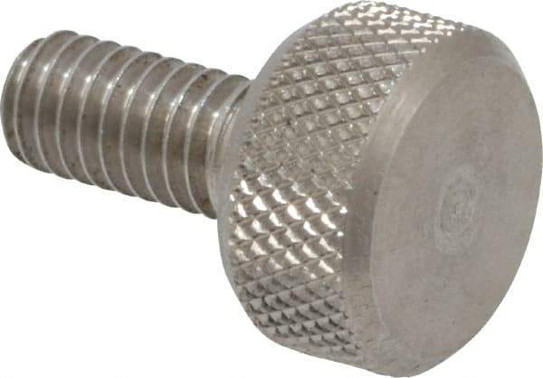 Morton Machine Works - M4x0.70 Knurled Shoulderless Grade 303 Stainless Steel Thumb Screw - 14mm OAL, 9.5mm Head Diam x 5mm Head Height - Industrial Tool & Supply