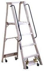 Louisville - 48" 4 Step Ladder - Rolling Platform Ladder, 300 Lb Capacity, 4" Platform Height, 24-1/4" Base Width x 44-3/4" Base Depth - Industrial Tool & Supply