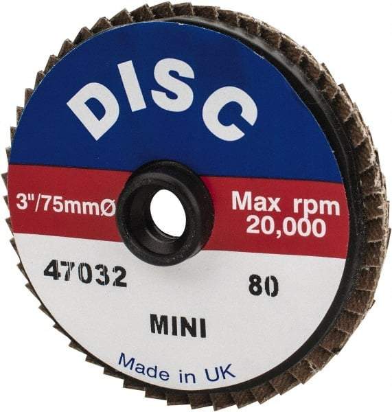 Garryson - 80 Grit, 3" Disc Diam, Type 27 Zirconia Alumina Flap Disc - 20,000 Max RPM, Nylon Backing, Quick Change Type S Attaching System, Coated - Industrial Tool & Supply