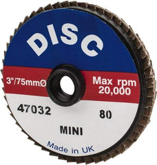 Garryson - 80 Grit, 3" Disc Diam, Type 27 Zirconia Alumina Flap Disc - 20,000 Max RPM, Nylon Backing, Quick Change Type S Attaching System, Coated - Industrial Tool & Supply