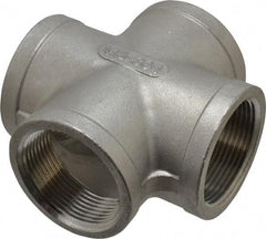 Merit Brass - 1-1/2" Grade 304 Stainless Steel Pipe Cross - FNPT End Connections, 150 psi - Industrial Tool & Supply