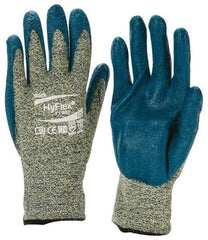 Ansell - Size XL (10), ANSI Cut Lvl 4, Abrasion Lvl 3, Nitrile Coated Cut Resistant Gloves - Palm & Fingers Coated, Kevlar Lining, Knit Wrist, Blue, Paired - Industrial Tool & Supply