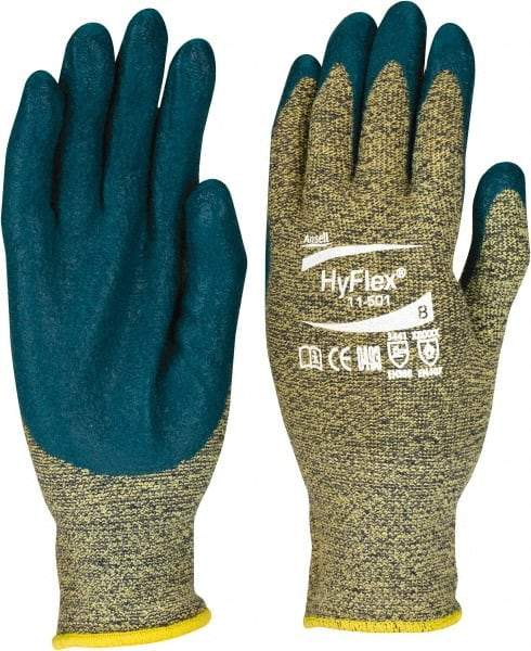 Ansell - Size M (8), ANSI Cut Lvl 4, Abrasion Lvl 3, Nitrile Coated Cut Resistant Gloves - Palm & Fingers Coated, Kevlar Lining, Knit Wrist, Blue, Paired - Industrial Tool & Supply