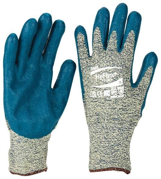 Ansell - Size L (9), ANSI Cut Lvl 4, Abrasion Lvl 3, Nitrile Coated Cut Resistant Gloves - Palm & Fingers Coated, Kevlar Lining, Knit Wrist, Blue, Paired - Industrial Tool & Supply