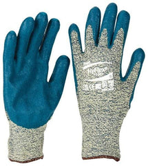 Ansell - Size L (9), ANSI Cut Lvl 4, Abrasion Lvl 3, Nitrile Coated Cut Resistant Gloves - Palm & Fingers Coated, Kevlar Lining, Knit Wrist, Blue, Paired - Industrial Tool & Supply