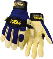 Steiner - Size L (9) Grain Goatskin General Protection Work Gloves - For General Purpose, Uncoated, Hook & Loop Cuff, Full Fingered, Blue/Yellow, Paired - Industrial Tool & Supply