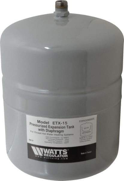 Watts - 1.0 Gallon Capacity, 2.1 Gallon Tank, 8 Inch Diameter, 12-1/2 Inch High, 1/2 Inch Port, Expansion Tank - Steel, Polymer Coating - Industrial Tool & Supply