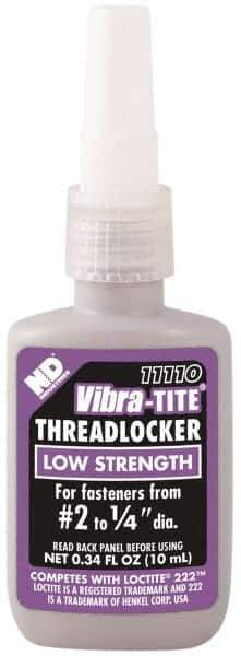 Vibra-Tite - 10 mL Bottle, Purple, Low Strength Liquid Threadlocker - Series 111, 24 hr Full Cure Time, Hand Tool Removal - Industrial Tool & Supply