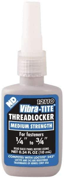Vibra-Tite - 10 mL Bottle, Blue, Medium Strength Liquid Threadlocker - Series 121, 24 hr Full Cure Time, Hand Tool Removal - Industrial Tool & Supply