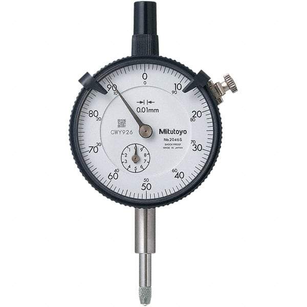 Mitutoyo - 10mm Range, 0-100 Dial Reading, 0.01mm Graduation Dial Drop Indicator - 57mm Dial, 1mm Range per Revolution, 0.013mm Accuracy, Revolution Counter - Industrial Tool & Supply