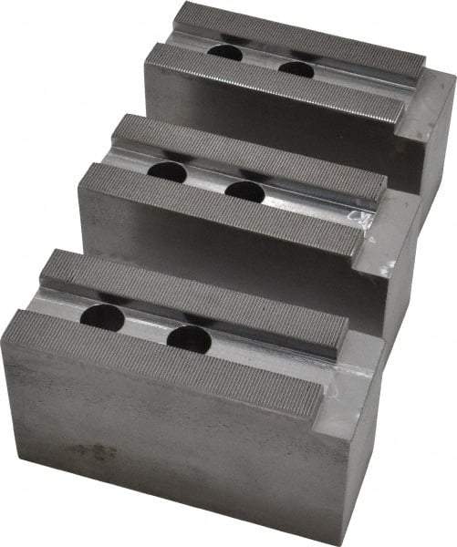 H & R Manufacturing - 15" Chuck Capacity, 1.5mm x 60° Serrated Attachment, Square Soft Lathe Chuck Jaw - 3 Jaws, Steel, 1.69" Btw Mount Hole Ctrs, 6-1/2" Long x 2-1/2" Wide x 3-1/2" High, 0.866" Groove, 20mm Fastener - Industrial Tool & Supply