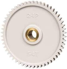 Made in USA - 24 Pitch, 2-1/4" Pitch Diam, 2.333" OD, 54 Tooth Spur Gear - 1/4" Face Width, 5/16" Bore Diam, 43/64" Hub Diam, 20° Pressure Angle, Acetal - Industrial Tool & Supply