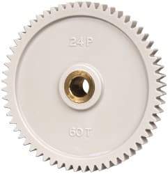 Made in USA - 24 Pitch, 2-1/2" Pitch Diam, 2.583" OD, 60 Tooth Spur Gear - 1/4" Face Width, 5/16" Bore Diam, 43/64" Hub Diam, 20° Pressure Angle, Acetal - Industrial Tool & Supply