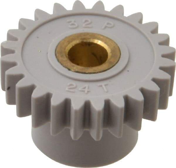 Made in USA - 32 Pitch, 3/4" Pitch Diam, 13/16" OD, 24 Tooth Spur Gear - 3/16" Face Width, 3/16" Bore Diam, 1/2" Hub Diam, 20° Pressure Angle, Acetal - Industrial Tool & Supply