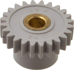Made in USA - 32 Pitch, 3/4" Pitch Diam, 13/16" OD, 24 Tooth Spur Gear - 3/16" Face Width, 3/16" Bore Diam, 1/2" Hub Diam, 20° Pressure Angle, Acetal - Industrial Tool & Supply