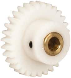 Made in USA - 32 Pitch, 15/16" Pitch Diam, 1" OD, 30 Tooth Spur Gear - 3/16" Face Width, 3/16" Bore Diam, 9/16" Hub Diam, 20° Pressure Angle, Acetal - Industrial Tool & Supply