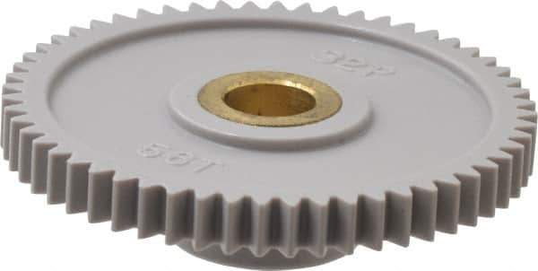 Made in USA - 32 Pitch, 1-3/4" Pitch Diam, 1-13/16" OD, 56 Tooth Spur Gear - 3/16" Face Width, 5/16" Bore Diam, 43/64" Hub Diam, 20° Pressure Angle, Acetal - Industrial Tool & Supply