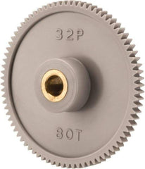 Made in USA - 32 Pitch, 2-1/2" Pitch Diam, 2-9/16" OD, 80 Tooth Spur Gear - 3/16" Face Width, 5/16" Bore Diam, 13/16" Hub Diam, 20° Pressure Angle, Acetal - Industrial Tool & Supply