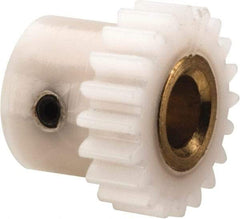 Made in USA - 48 Pitch, 5/12" Pitch Diam, 0.458" OD, 20 Tooth Spur Gear - 1/8" Face Width, 1/8" Bore Diam, 11/32" Hub Diam, 20° Pressure Angle, Acetal - Industrial Tool & Supply