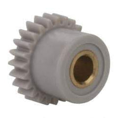 Made in USA - 48 Pitch, 1/2" Pitch Diam, 0.542" OD, 24 Tooth Spur Gear - 1/8" Face Width, 1/8" Bore Diam, 13/32" Hub Diam, 20° Pressure Angle, Acetal - Industrial Tool & Supply