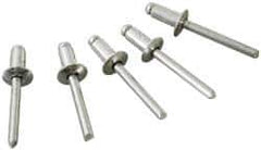 Marson - Button Head Stainless Steel Open End Blind Rivet - Stainless Steel Mandrel, 0.376" to 1/2" Grip, 1/4" Head Diam, 0.129" to 0.133" Hole Diam, 0.65" Length Under Head, 1/8" Body Diam - Industrial Tool & Supply
