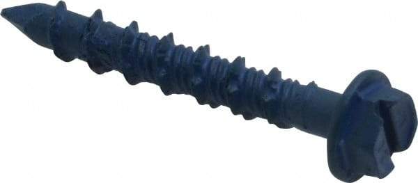 Made in USA - 3/16" Diam, 1-1/4" Length Under Head, Hex Drive, Concrete Screw & Masonry Fastener - Steel, Blue Climaseal Finish, Includes Drill Bit - Industrial Tool & Supply