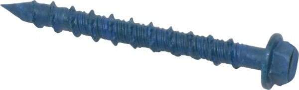 Made in USA - 3/16" Diam, 1-3/4" Length Under Head, Hex Drive, Concrete Screw & Masonry Fastener - Steel, Blue Climaseal Finish, Includes Drill Bit - Industrial Tool & Supply