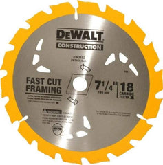 DeWALT - 7-1/4" Diam, 5/8" Arbor Hole Diam, 18 Tooth Wet & Dry Cut Saw Blade - Carbide-Tipped, General Purpose Action, Diamond Arbor - Industrial Tool & Supply