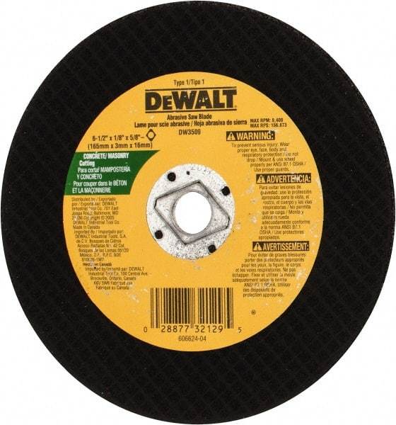 DeWALT - 6-1/2" Silicon Carbide Cutoff Wheel - 1/8" Thick, 5/8" Arbor, 9,400 Max RPM, Use with Circular Saws - Industrial Tool & Supply