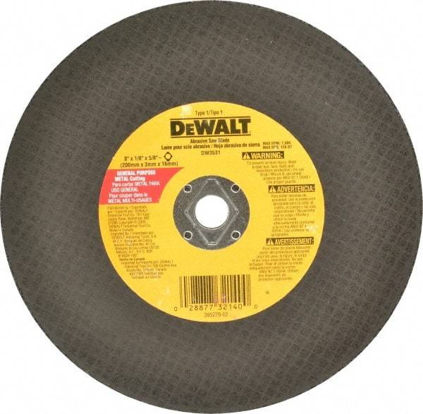 DeWALT - 8" Aluminum Oxide Cutoff Wheel - 1/8" Thick, 5/8" Arbor, 7,600 Max RPM, Use with Circular Saws - Industrial Tool & Supply