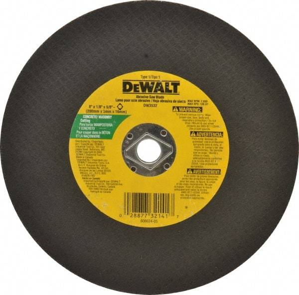 DeWALT - 8" Silicon Carbide Cutoff Wheel - 1/8" Thick, 5/8" Arbor, 7,600 Max RPM, Use with Circular Saws - Industrial Tool & Supply