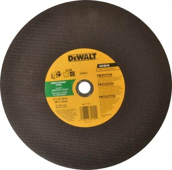 DeWALT - 12" Silicon Carbide Cutoff Wheel - 1/8" Thick, 20mm Arbor, 6,400 Max RPM, Use with Circular Saws - Industrial Tool & Supply
