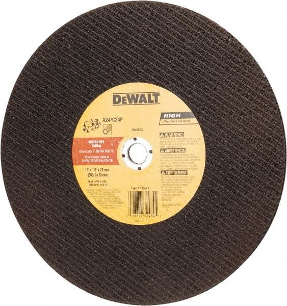 DeWALT - 12" Aluminum Oxide/Silicon Carbide Blend Cutoff Wheel - 1/8" Thick, 20mm Arbor, 6,400 Max RPM, Use with Circular Saws - Industrial Tool & Supply
