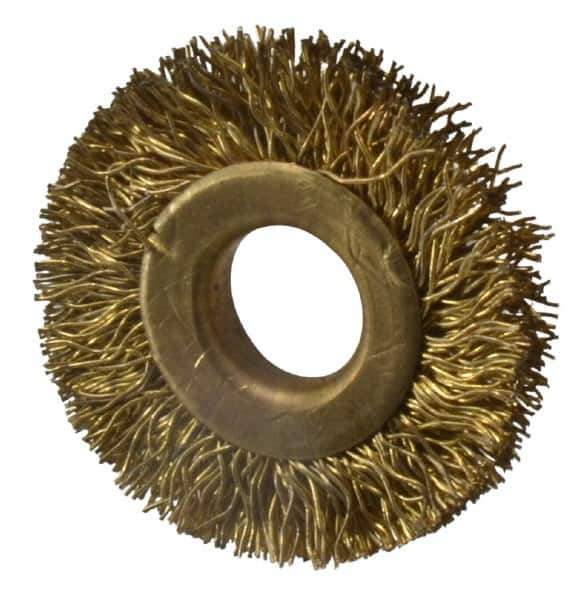 Value Collection - 1-1/4" OD, 3/8" Arbor Hole, Crimped Brass-Coated Steel Wheel Brush - 1/4" Face Width, 1/4" Trim Length, 0.012" Filament Diam, 20,000 RPM - Industrial Tool & Supply