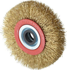 Value Collection - 4" OD, 3/4" Arbor Hole, Crimped Brass-Coated Steel Wheel Brush - 3/4" Face Width, 11/16" Trim Length, 0.014" Filament Diam, 8,000 RPM - Industrial Tool & Supply