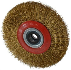 Value Collection - 5" OD, 3/4" Arbor Hole, Crimped Brass-Coated Steel Wheel Brush - 11/16" Face Width, 1-3/32" Trim Length, 0.014" Filament Diam, 6,000 RPM - Industrial Tool & Supply