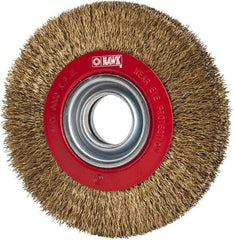 Value Collection - 6" OD, 1-1/4" Arbor Hole, Crimped Brass-Coated Steel Wheel Brush - 11/16" Face Width, 1-1/8" Trim Length, 0.014" Filament Diam, 6,000 RPM - Industrial Tool & Supply