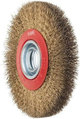Value Collection - 7" OD, 1-1/4" Arbor Hole, Crimped Brass-Coated Steel Wheel Brush - 3/4" Face Width, 1-1/2" Trim Length, 0.014" Filament Diam, 6,000 RPM - Industrial Tool & Supply