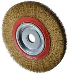 Value Collection - 10" OD, 1-1/4" Arbor Hole, Crimped Brass-Coated Steel Wheel Brush - 1" Face Width, 1-15/32" Trim Length, 0.014" Filament Diam, 3,000 RPM - Industrial Tool & Supply