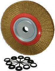 Value Collection - 12" OD, 1-1/4" Arbor Hole, Crimped Brass-Coated Steel Wheel Brush - 1-21/32" Face Width, 2-3/8" Trim Length, 0.014" Filament Diam, 3,000 RPM - Industrial Tool & Supply
