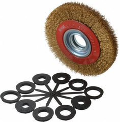 Value Collection - 6" OD, 1-1/4" Arbor Hole, Crimped Brass-Coated Steel Wheel Brush - 11/16" Face Width, 1-1/8" Trim Length, 0.012" Filament Diam, 6,000 RPM - Industrial Tool & Supply
