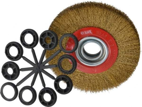 Value Collection - 7" OD, 1-1/4" Arbor Hole, Crimped Brass-Coated Steel Wheel Brush - 3/4" Face Width, 1-1/2" Trim Length, 0.012" Filament Diam, 6,000 RPM - Industrial Tool & Supply