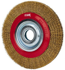 Value Collection - 8" OD, 1-1/4" Arbor Hole, Crimped Brass-Coated Steel Wheel Brush - 3/4" Face Width, 1-11/32" Trim Length, 0.012" Filament Diam, 4,500 RPM - Industrial Tool & Supply